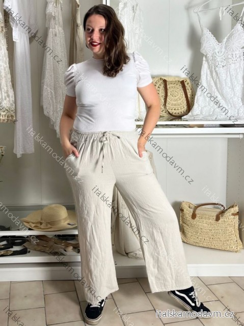 Kalhoty letní mušelínové bavlněné dlouhé dámské (S/M/L ONE SIZE) ITALSKÁ MÓDA IMC23245/DU béžová M/L