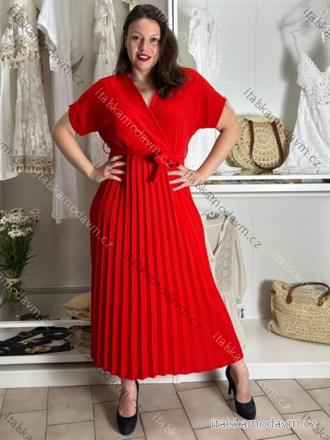 Šaty dlouhé letní skládané krátký rukáv dámské ZUZA (S/M/L ONE SIZE) ITALSKÁ MÓDA 	 IMD251761/DUR S/M/L červená