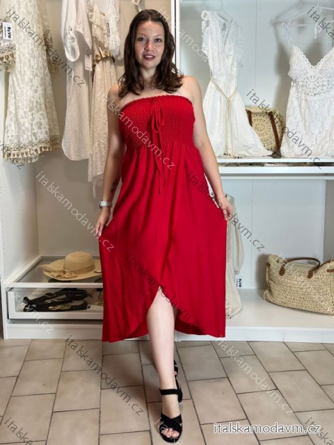 Šaty dlhé letný carmen cez prsia dámske ORISEA (S/M/L ONE SIZE) TALIANSKA MÓDA IM425405/DUR S/M/L červená