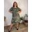 Šaty ľanové krátky rukáv dámske nadrozmer (42/44/46 ONE SIZE) TALIANSKA MODA IM7250002/DU - zelená khaki - 44/46