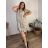Šaty ľanové krátky rukáv dámske nadrozmer (42/44/46 ONE SIZE) TALIANSKA MODA IM7250002/DU - zelená khaki - 44/46