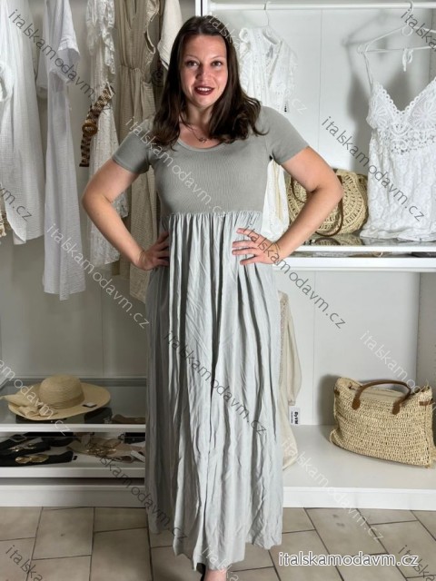 Šaty dlouhé volnočasové letní dámské nadrozměr (44/46/48 ONE SIZE) ITALSKÁ MÓDA IM425MARIA-V/DUR 46/48 zelená khaki