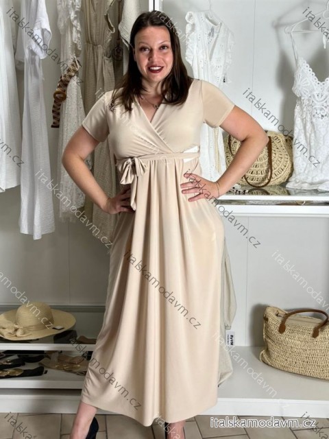 Šaty dlouhé letní krátký rukáv dámské (S/M ONE SIZE) ITALSKá MóDA IM323111/DU -   béžová tělová -   S/M/L