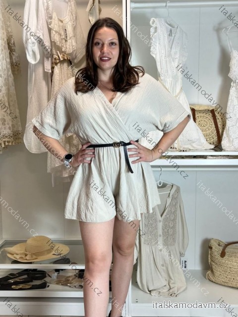 Overal krátký krátký rukáv mušelín dámský (S/M/L ONE SIZE) ITALSKÁ MÓDA IMWA24518/DUR -   béžová -   S/M/L