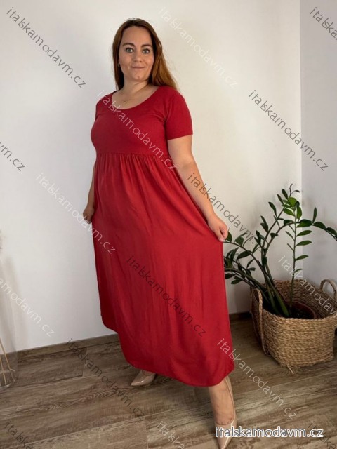 Šaty dlhé voľnočasové krátky rukáv dámske nadrozmer (42/44/46 ONE SIZE) TALIANSKA MÓDA IMD2525370/DUR -   vínová -