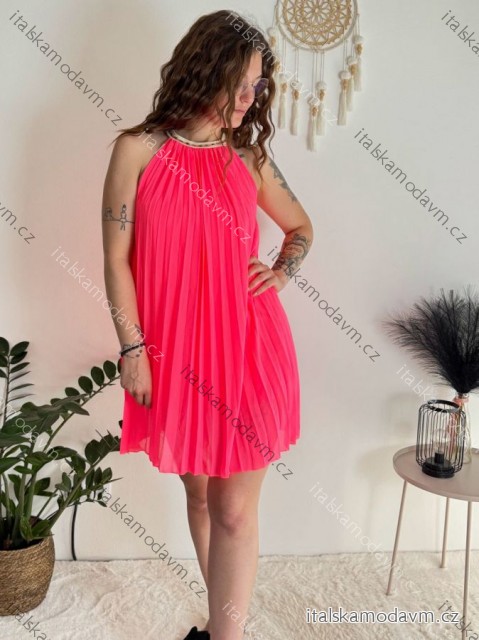Šaty letní skládané bez rukávu dámské (S/M ONE SIZE) ITALSKÁ MÓDA IMD24058