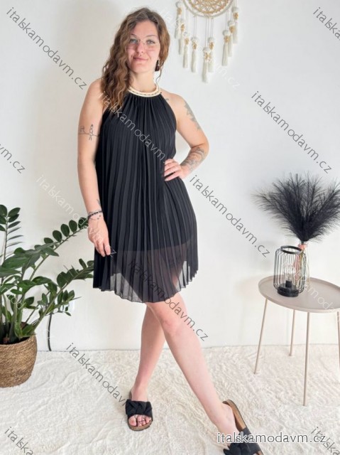 Šaty letní skládané bez rukávu dámské (S/M ONE SIZE) ITALSKÁ MÓDA IMD24058/DR