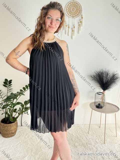 Šaty letní skládané bez rukávu dámské (S/M ONE SIZE) ITALSKÁ MÓDA IMD24058/DR Černá S/M/L