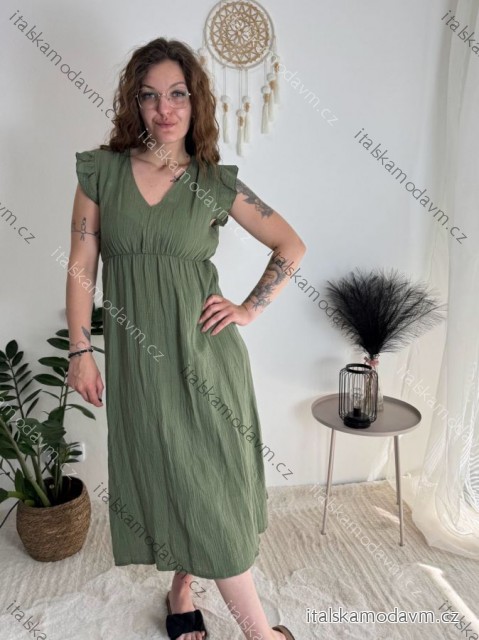 Šaty dlouhé letní mušelín krátký rukáv dámské JULI (S/M/L ONE SIZE) ITALSKÁ MÓDA IMWB25894/DUR