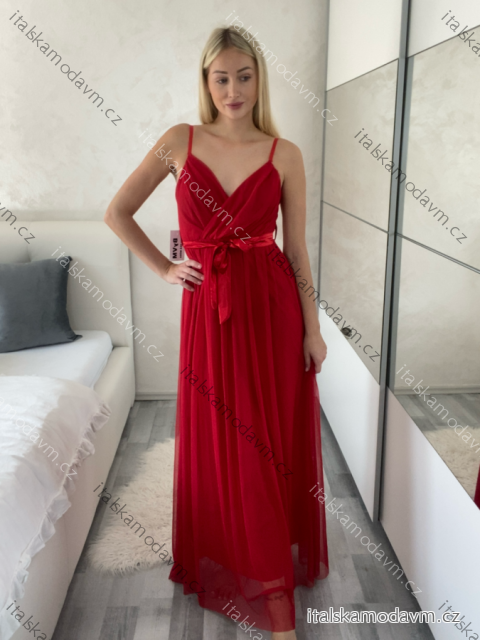 Šaty dlouhé letní bez rukávu dámské (S/M ONE SIZE) ITALSKÁ MÓDA IMPSH223670/DUR červená S/M