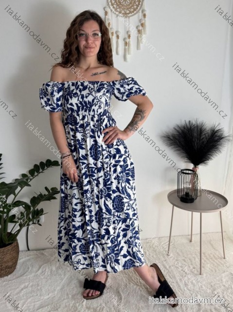 Šaty letné kvetinové carmen krátky rukáv dámske (M/L-XL/2XL) IMWGDB215105/DUR modrá M/L