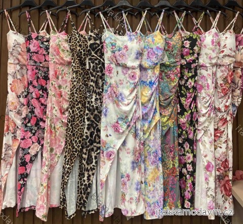 Šaty dlouhé letní květované a leopardí na ramínka dámské (XS/S/M ONE SIZE) ITALSKÁ MÓDA IMWHD252147