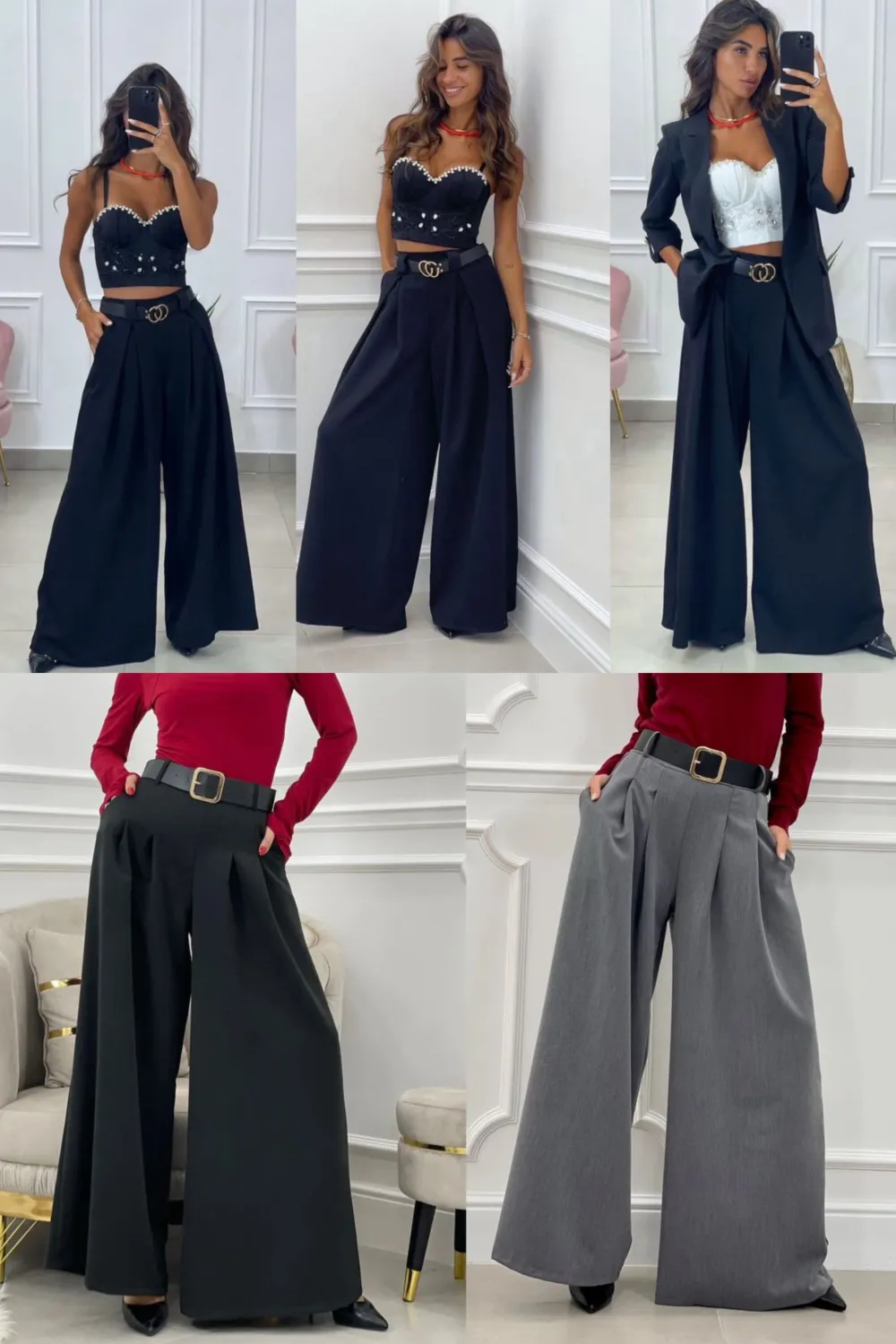Kalhoty elegantní s páskem dámské (S/M/L ONE SIZE) ITALSKÁ MÓDA IMPLI2517303/DU
