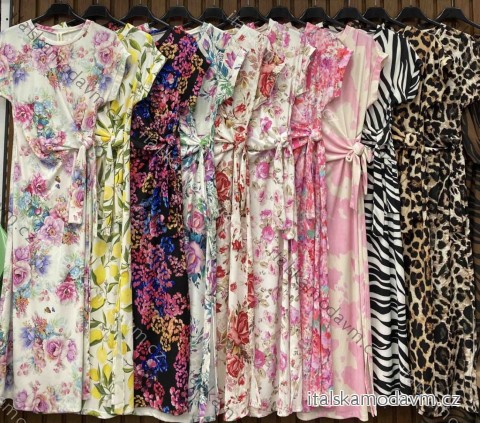 Šaty dlhé letné citrónky lemon, kvetované a leopardí krátky rukáv dámske (XS/S/M ONE SIZE) TALIANSKA MÓDA IMWHD252133