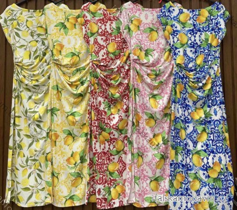 Šaty letné citrónky lemon kvetované krátky rukáv dámske (XS/S/M ONE SIZE) TALIANSKA MÓDA IMWHD252377