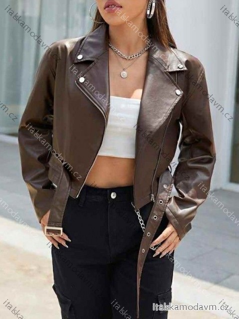 Bunda krátka koženková dlhý rukáv dámska (XS/S/M ONE SIZE) TALIANSKA MÓDA IMWCN252383