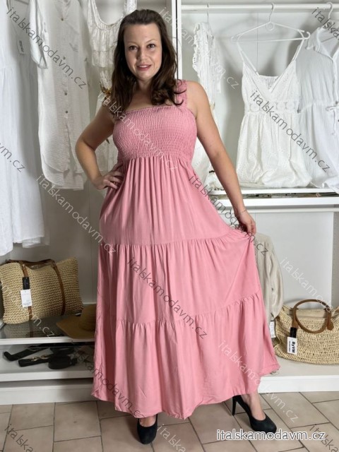 Šaty dlouhé letní na ramínka dámské nadrozměr LEONA (M/L - XL/XXL ONE SIZE) IMWGD25V063/DR M/L růžová