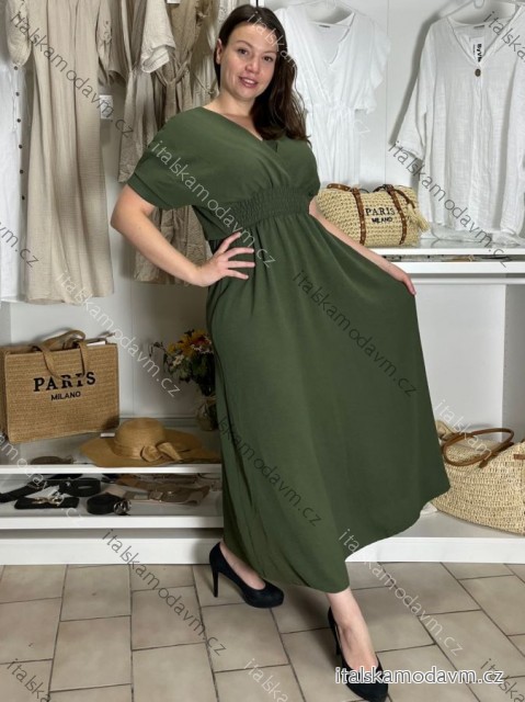 Šaty dlhé elegantný letný krátky rukáv dámske nadrozmer ASTRA (42/44/46 ONE SIZE) TALIANSKA MÓDA IM425422/DUR khaki 42/44/46