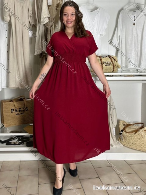 Šaty dlouhé elegantní letní krátký rukáv dámské nadrozměr ASTRA (42/44/46 ONE SIZE) ITALSKÁ MÓDA IM425422/DUR vínová 42/44/46
