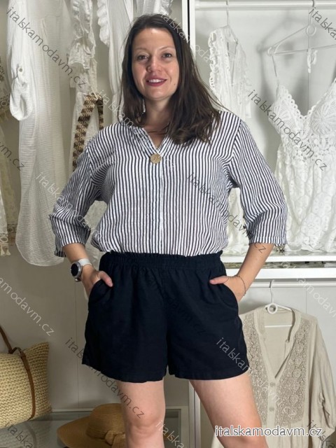 Tunika prodloužená košilová krátký rukáv dámská nadrozměr JENNY (40/42/44 ONE SIZE) ITALSKá MODA IMSM251117/DU 40/42/44 modrá