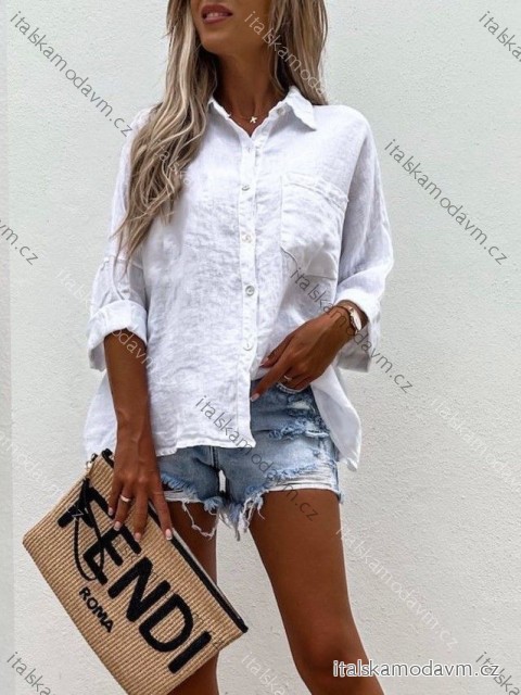 Košile oversize 3/4 dlouhý rukáv lněná dámská (S/M/L ONE SIZE) ITALSKÁ MÓDA IMWAD24176