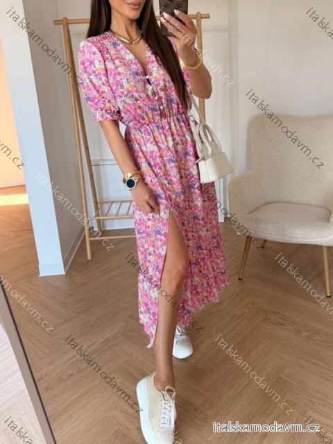 Šaty letní květované krátký rukáv dámské (XS/S/M ONE SIZE) ITALSKÁ MÓDA IMWGB252282