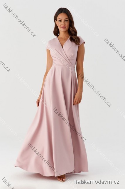 Šaty dlhé spoločenské krátky rukáv dámske (36-56) POLSKÁ MÓDA PMLMR23AFRODYTA/DUR růžová starorůžová 48