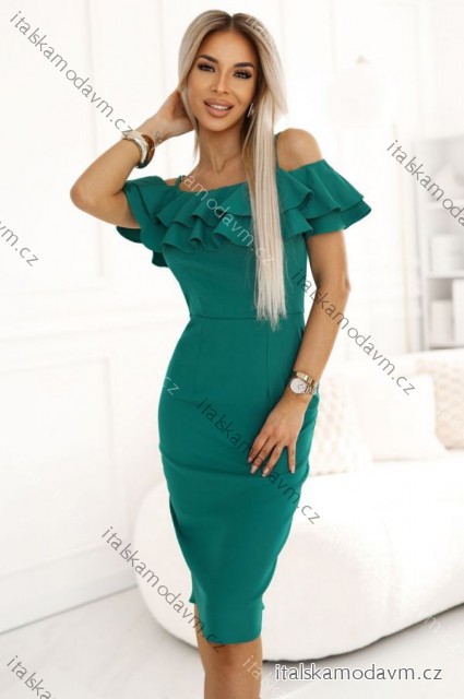 599-2 CARMEN Přiléhavé midi šaty ve španělském stylu - zelené