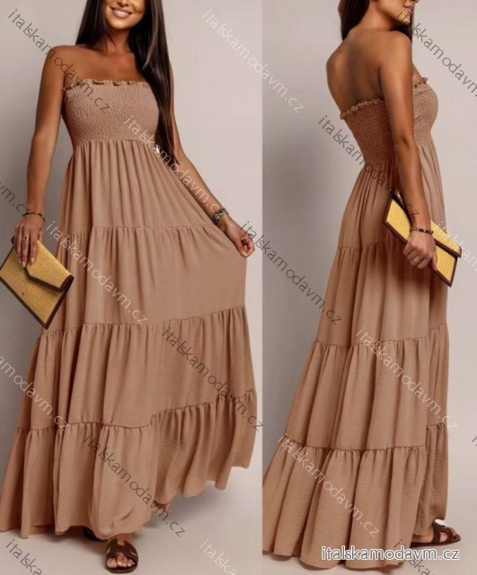 Šaty dlhé letný carmen bez rukávov dámske AURORA (XS/S/M ONE SIZE) TALIANSKA MÓDA IMWGS2511921/DUR hnedá XS/S/M
