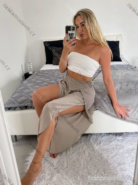 Kalhoty dlouhé aladinky letní dámské (S/M/L ONE SIZE) ITALSKÁ MÓDA IMD24029/DUR tmavě béžová S/M/L