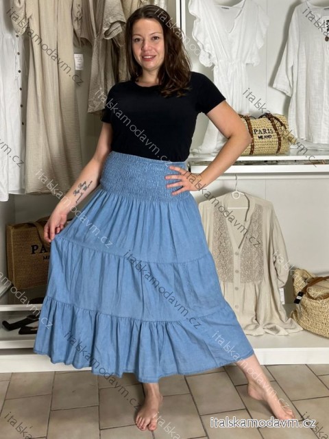 Šaty alá sukně letní žabičkované riflové dámská (S/M/L ONE SIZE) ITALSKÁ MÓDA IM721076/DU