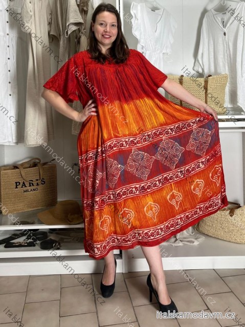 Šaty volnočasové letní krátký rukáv dámské nadrozměr LAYLA (54/56/58 ONE SIZE) INDICKÁ MÓDA PME25N-5582-L/DR