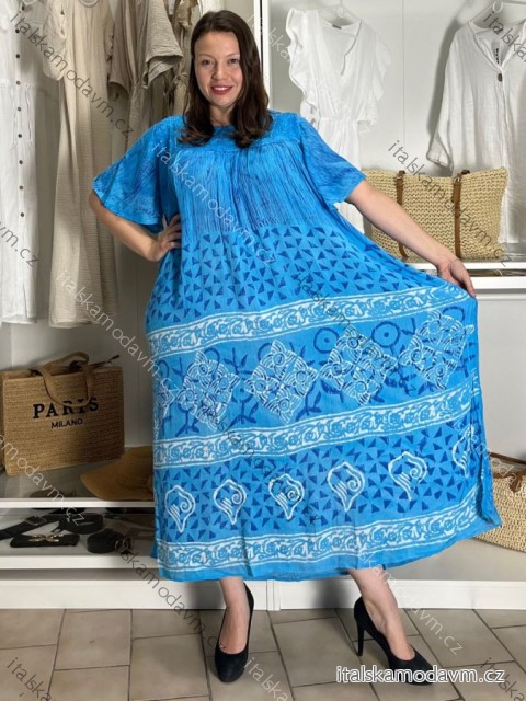 Šaty voľnočasové letné krátky rukáv dámske nadrozmer LAYLA (54/56/58 ONE SIZE) INDICKÁ MÓDA PME25N-5582-L/DR 54/56/58 modrá