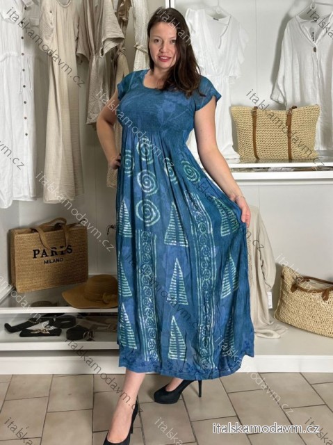 Šaty volnočasové krátký rukáv dámské (M/L/XLONE SIZE) ITALSKÁ MÓDA IMBM24B-10737/DR tm. modrá M/L