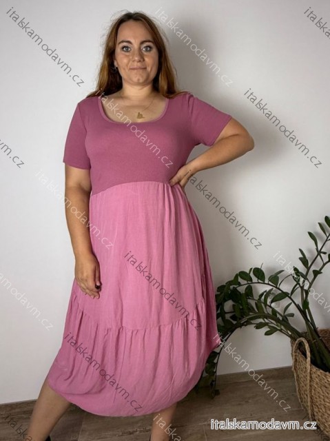 Šaty volnočasové letní krátký rukáv dámské nadrozměr MAGIE(46/48/50 ONE SIZE) ITALSKÁ MÓDA IM425270