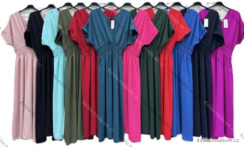 Šaty dlouhé letní krátký rukáv dámské (S/M/L ONE SIZE) ITALSKÁ MÓDA IMD252533