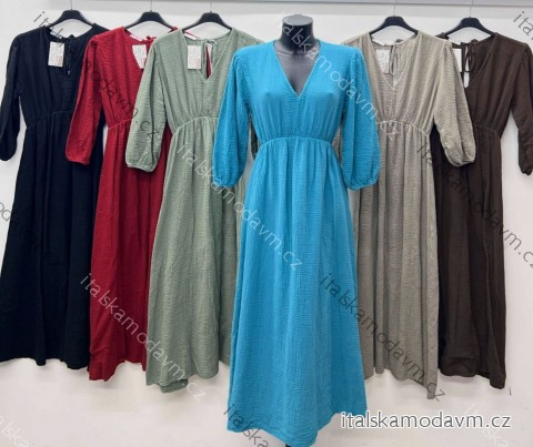 Šaty dlouhé letní mušelínové 3/4 dlouhý rukáv dámské (S/M/L ONE SIZE) ITALSKÁ MÓDA IM425474