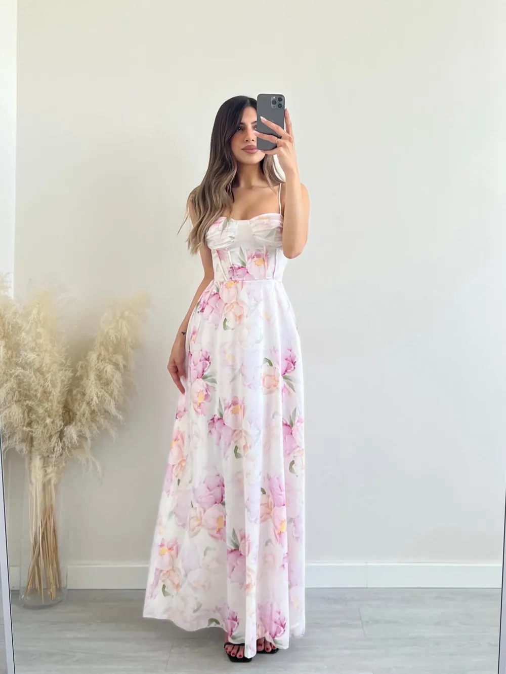 Šaty dlouhé letní květované na ramínka dámské (S/M/L ONE SIZE) ITALSKÁ MÓDA IMPBB25B26651
