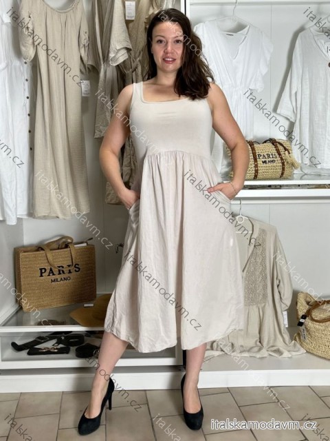 Šaty  letní na ramínka dámské LIDIE (S/M/L ONE SIZE) ITALSKÁ MÓDA IM725LIDIE/DUR S/M/L béžová