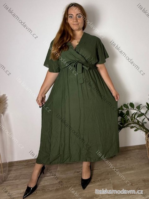 Šaty dlouhé letní krátký rukáv dámské nadrozměr (52/54/56 ONE SIZE) ITALSKÁ MÓDA IM425487/DU