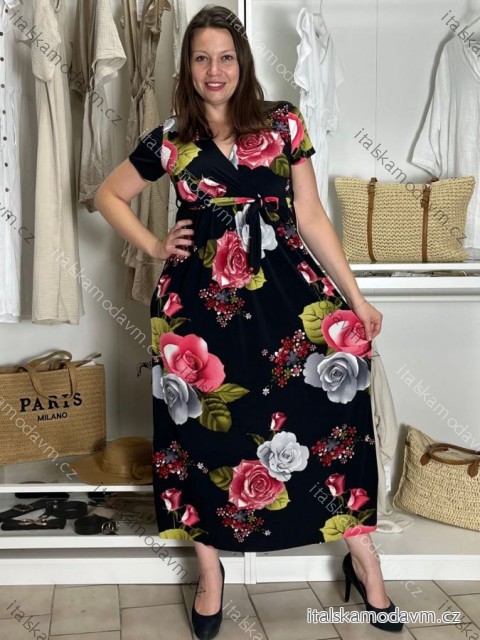 Šaty dlouhé letní krátký rukáv dámské VESNA (S/M/L ONE SIZE) ITALSKá MóDA IM3251111-3/DUR S/M/L Černá