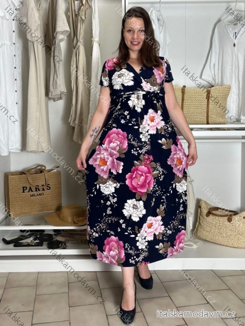 Šaty dlouhé letní krátký rukáv dámské VESNA (S/M/L ONE SIZE) ITALSKá MóDA IM3251111-4/DUR S/M/L tm. modrá S/M/L