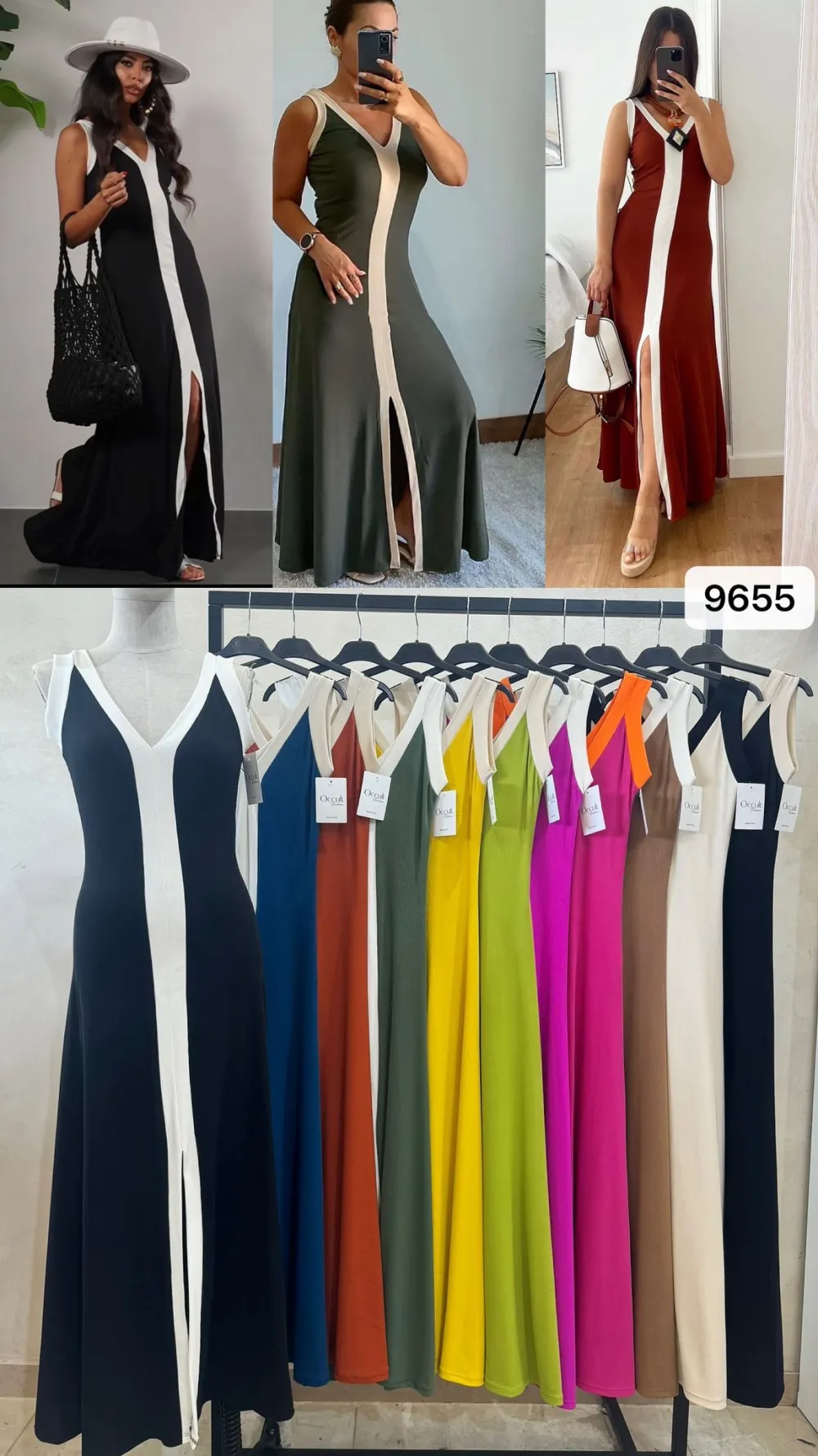 Šaty dlouhé letní na ramínka dámské SIMONE (S/M/L ONE SIZE) ITALSKÁ MÓDA IMPOC259655/DUR S/M/L Černá