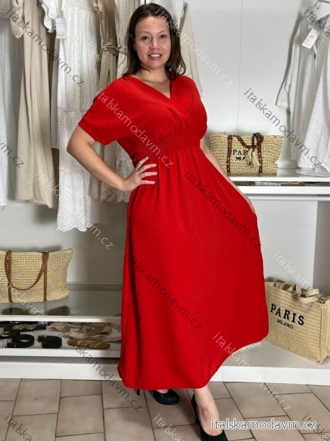 Šaty dlouhé elegantní letní krátký rukáv dámské nadrozměr ASTRA (42/44/46 ONE SIZE) ITALSKÁ MÓDA IM425422/DUR červená 42/44/46