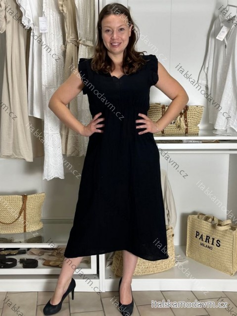Šaty dlouhé letní mušelín krátký rukáv dámské JULI (S/M/L ONE SIZE) ITALSKÁ MÓDA IMWB25894/DUR černá S/M/L
