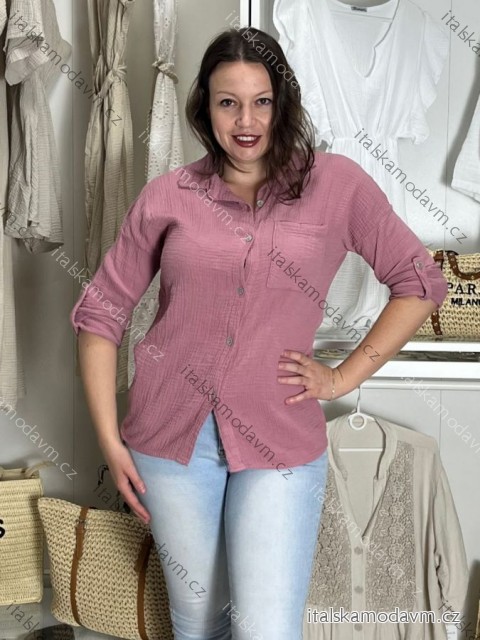 Košile mušelín dlouhý rukáv oversize dámská nadrozměr HANNAH (S/M/L ONE SIZE) ITALSKÁ MÓDA IMD25138