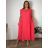 Šaty dlhé oversize elegantní plisované krátky rukáv dámske nadrozmer EMILIA (42/44/46 ONE SIZE) TALIANSKA MÓDA IM425EMILIA/DUR  středně růžová 42/44/46