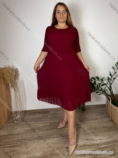 Šaty dlouhé skládané krátký rukáv dámské nadrozměr BEATA (44/46/48 ONE SIZE) ITALSKÁ MÓDA IMWHA251221/DUR vínová 44/46/48
