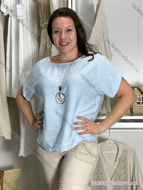 Tunika s príveskom krátky rukáv dámska BEATA  (M/L/XL ONE SIZE) TALIANSKA MÓDA IMWH25303/DU M/L/XL svetlo modrá