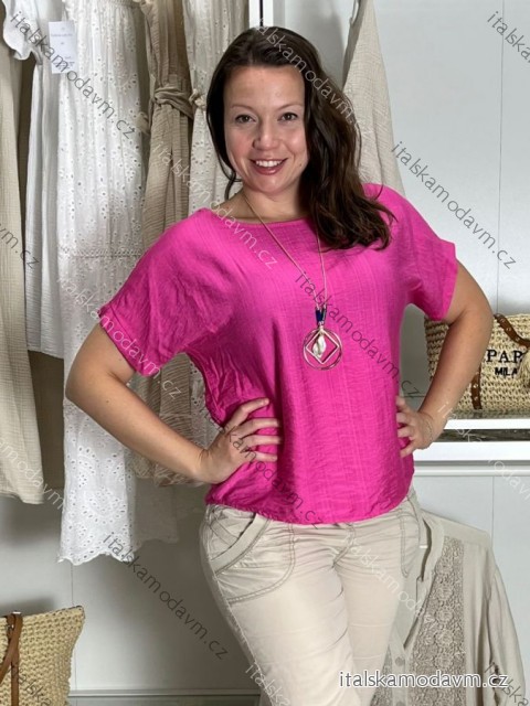 Tunika s přívěskem krátký rukáv dámská  BEATA (M/L/XL ONE SIZE) ITALSKÁ MÓDA IMWH25303/DU M/L/XL tmavě růžová